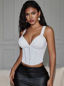 Yuwenier 深V领露背金属银色系带无钢圈塑形文胸吊带衫