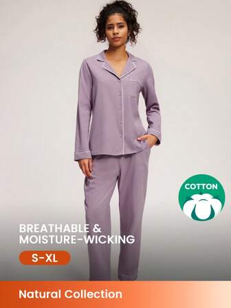 LUVLETTE Purple Soft Cotton Basic Long Pajama Sets For Women Lounge Sets For Women Pants With Pockets
