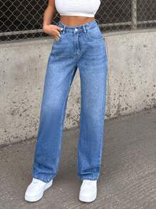 BACK HEART DETAIL HIGH WAIST STRAIGHT FIT - Light Wash - View 6