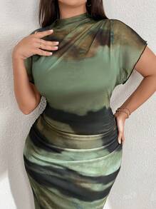 SHEIN Clasi 大码女式随机印花简约日常短袖连衣裙女装夏季 - 彩色 - 查看 3