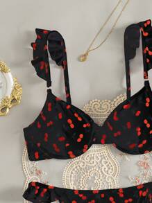 SHEIN Swim Women's Summer Beach Cherry Print Ruffle Trim  Bikini Set (2 Pieces) Random Print - Multicolor - View 6