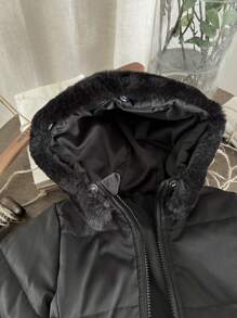 Baby Girl Black Stylish Mid-Length Jacket With Matching Handkerchief, Autumn/Winter