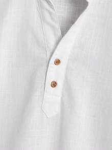 GENTILAND 男士白色短袖V領T恤和黑色口袋束腰短褲休閒編織2件套裝，適用於夏季 - 白色 - 查看 7