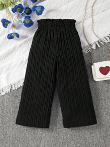 SHEIN Genkimix Kids Young Girls' Solid Color Simple Daily Pants - Black - View 2