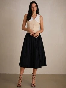 Aveloria Random Hollow Out Embroidery Patchwork V-Neck Sleeveless Short Slim Tank Top For Women, Summer - Apricot - View 4