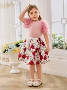 SHEIN 年輕女孩編織小花圖案大蝴蝶結連身休閒裙 - 白色 - 查看 5