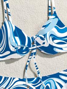 SHEIN Swim Women's Random Printed Simple Daily Bikini Set Summer Beach - Blue - View 4