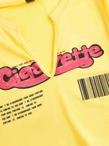 Slaydiva 休闲街头风/百搭性感/修身印花圆领短袖宽松露脐T恤，适合夏季穿着 - 黃色 - 查看 5