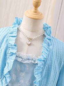 夏季Tween女孩ELGANTZ優雅的娃娃邊長袖開衫和花卉印花Cami裙套裝，輕盈的提花紋理，完美適用於派對和度假