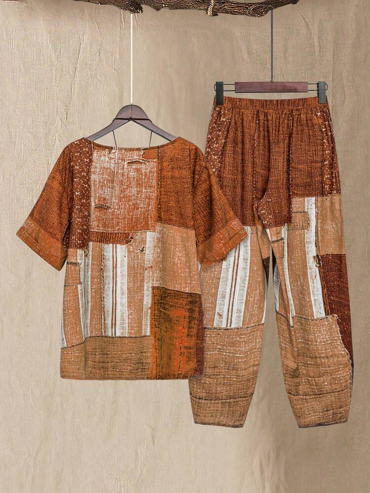 Plus Size Blue Shirt And Pants Set For Summer