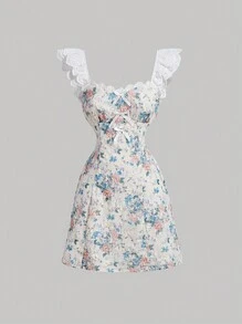 SHEIN MOD Vestido rosa vintage con volantes, bordado, romántico, de vacaciones, para verano - Vestido de flores para mujeres, atuendo de concierto country, vestido de playa, vestido floral de primavera - Rosa - Ver 1