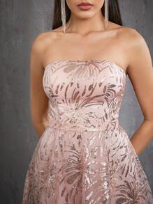 Mgiacy Strapless Romantic Sparkly High-Low Dress Party Dress Wedding Guest Dress Prom Dress