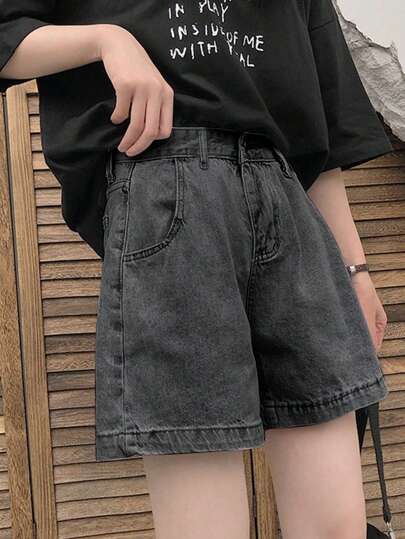 Women's Pocketed Wide Leg Relaxed Denim Shorts