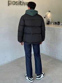 DAZY Winter Men's Letter Print Padded Coat Jacket - Black - View 2