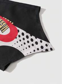 ROMWE MEN Street Life 男士抽绳腰字母印花休闲喇叭裤 - 黑色 - 查看 3