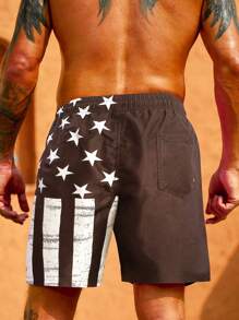 Surfspeed Shorts de playa de ajuste ancho para hombre con cordón de impresión de la bandera estadounidense para vacaciones - Multicolor - Ver 2