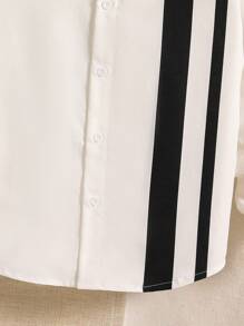 SHEIN Tween-Jungen Kinder/Casual College-Stil Farbblock Strickhemd mit rundem Ausschnitt und Knopfleiste vorne, lange Ärmel