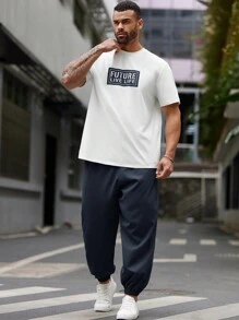 EASEVO 2pcs/Set Plus Size Men's Casual Short Sleeve T-Shirt And Drawstring Pants Set - Multicolor - View 3