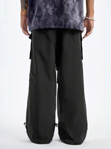 Manfinity VCAY Men's Loose Fit Woven Cargo Pants With Embroidered English Letter Pattern - Black - View 3