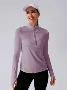 Easithlete Women's Solid Color Zipper Casual Long Sleeve Sports Sweatshirt Fall Sweatshirts