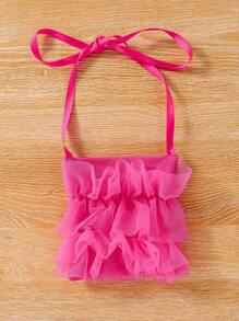 夏季少女時尚無袖連衣裙，帶有網眼邊緣 - 玫紅色 - 查看 3