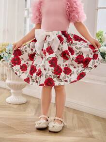 SHEIN 年輕女孩編織小花圖案大蝴蝶結連身休閒裙 - 白色 - 查看 7