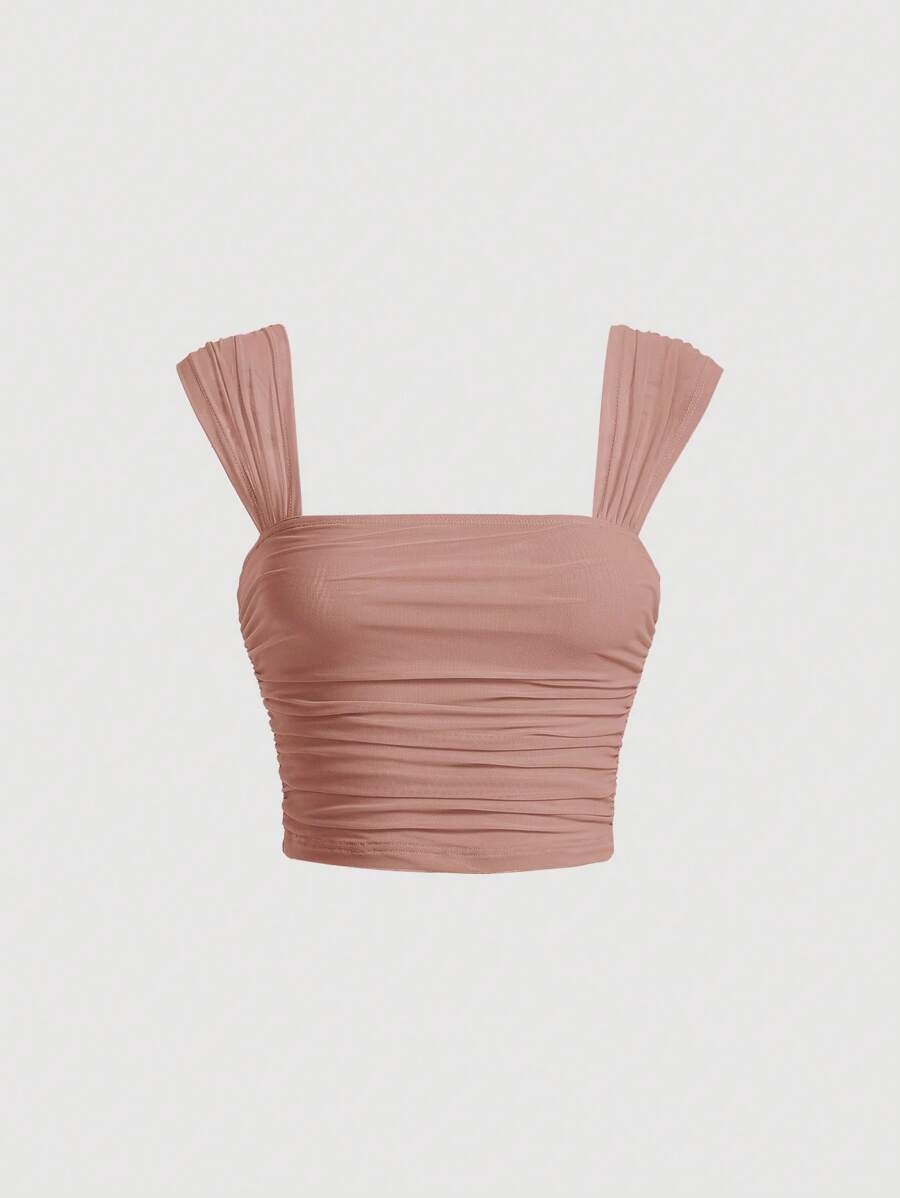 SHEIN MOD Top tipo camiseta con tirantes recogidos, cintura fruncida en color rosa - Rosa vieja - Ver 1