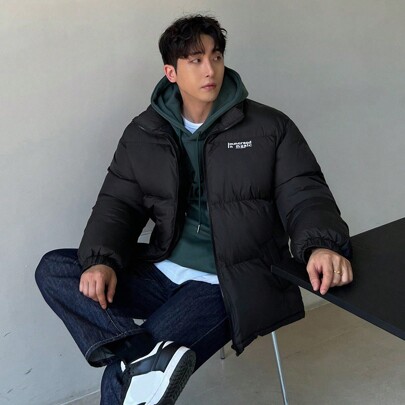 겨울 남성용 레터 프린트 패딩 코트 재킷