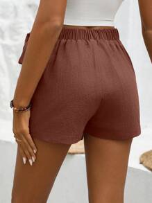 Breezaya Quần short tua rua màu trơn cho nữ cho mùa hè - màu nâu - Xem 2