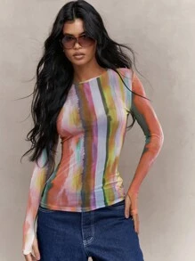 MISSGUIDED Áo dài tay in lưới tuyệt đẹp - Nhiều màu - Xem 1