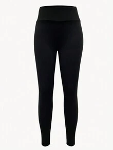 Women's Pocket Yoga Leggings Casual Sports Knitted Pants - Black - View 4