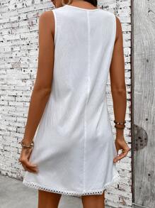 EMERY ROSE Damen Sommerurlaub Lässig einfarbig ärmelloses Kleid mit doppelten Taschen - Weiss - Übersicht 2