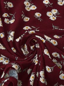 Soleia Women's Holiday Black-Based Ditsy Floral Off-Shoulder Ruffled Bodysuit - Burgundy - View 6