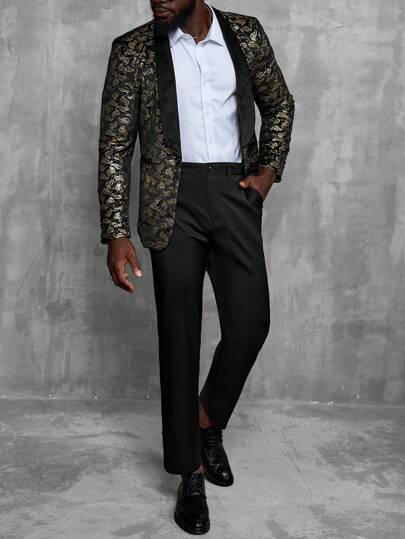 Manfinity AFTRDRK Men's Paisley Flower Shawl Collar Suit, Solid Color Long Pants Suit