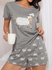 SHE(IN) BRASIL Conjunto De Pijama Short Doll Estampado Feminino Manga Curta - Xám - Xem 1
