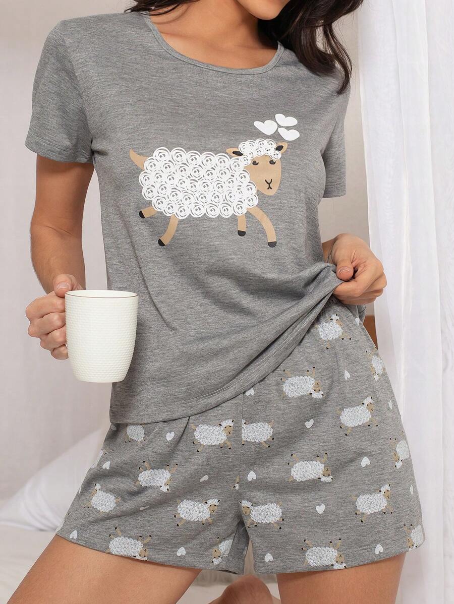 SHE(IN) BRASIL Conjunto De Pijama Short Doll Estampado Feminino Manga Curta - Xám - Xem 1