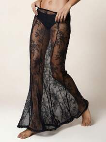 MISSGUIDED Boho Sheer Lace Panelled Mermaid Hem Maxi Skirt - Black - View 1