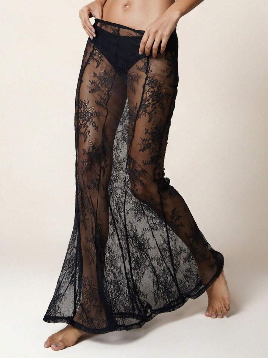 MISSGUIDED Boho Sheer Lace Panelled Mermaid Hem Maxi Skirt - Black - View 1