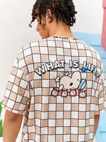Mr Men Little Miss X SHEIN Unisex 1pc Casual Loose Knit Cartoon Pattern Plaid Printed Short Sleeve T-Shirt For Summer - Multicolor - View 2