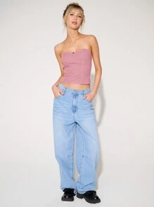 WESTFADE Quần Jeans Denim Baggy Không Co Giãn 100% Cotton Cao Cấp - Màu xanh nhạt - Xem 5