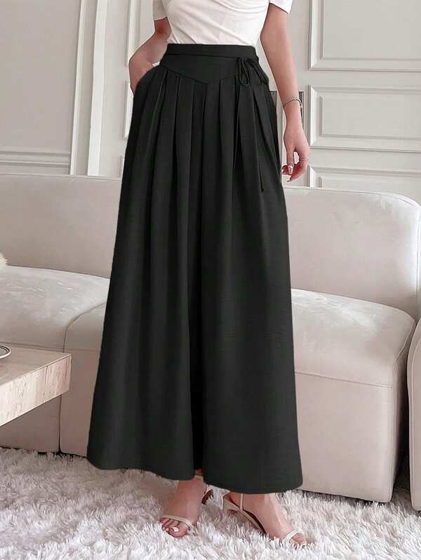 DAZY High-Waisted Wide Leg Pants With Draping Effect,Back To School Clothes,Teacher Pants