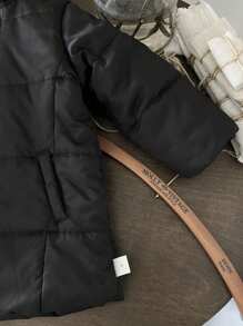 Baby Girl Black Stylish Mid-Length Jacket With Matching Handkerchief, Autumn/Winter