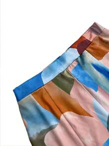 歐美女性時尚修身性感荷葉邊網紗拼接印花長褲 - 淺粉色 - 查看 3