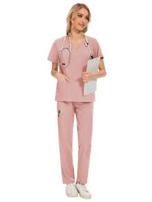 护士服女装工作服套装幼儿园儿童游乐场工作服舒适套装制服 - 粉色 - 查看 4