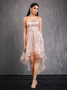 Mgiacy Strapless Romantic Sparkly High-Low Dress Party Dress Wedding Guest Dress Prom Dress