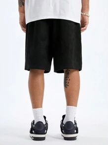 Manfinity NXTstreet Men's Loose Knitted Shorts With Printed Cross, Suitable For Summer - Black - View 5