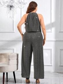 SHEIN Clasi Plus Size Halter Neck Glitter Elegant Party Jumpsuit