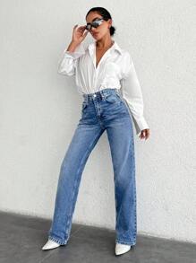 EURMUSE Women's Zipper Fly Front Jeans - Medium Wash - View 4