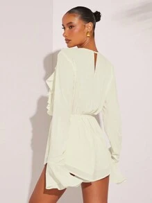 L'Amorae Ruffle Draped Flounce Sleeve Romper - White - View 2