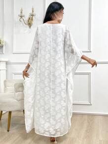 Al Najma Vestido largo de verano para mujer con mangas murciélago elegante y bordado floral - Blanco - Ver 6
